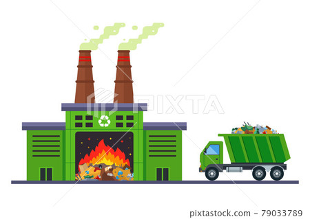garbage truck goes to incinerate waste at an incineration plant. 79033789