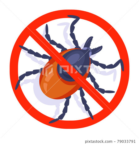crossed out sign encephalitis tick. dangerous insect. 79033791