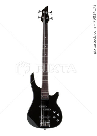 Black electric bass guitar isolated on white with clipping path Black electric bass guitar isolated on white with clipping path 79034172