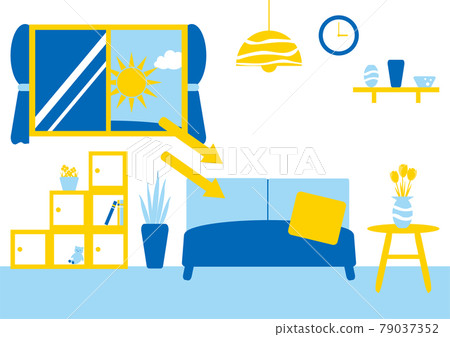 Cartoon Room View Seeing Sun Rising Illustration of a room where the sun shines - Stock Illustration ...