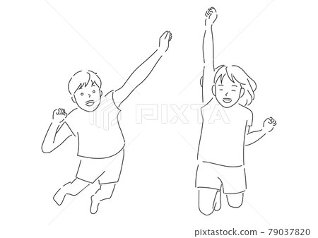 Illustrations of children jumping with a smile... - Stock Illustration ...