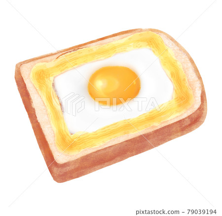 吐司配蛋黃醬和煎雞蛋的彩色插圖 79039194
