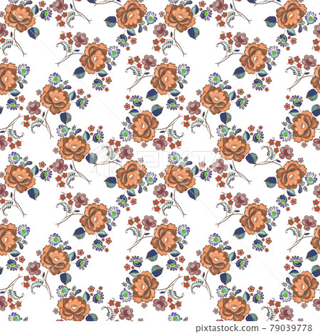 Vector illustration seamless pattern - garden flowers and plant leaves on white isolated background 79039778