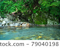 長野縣黑川宮田村的苔蘚和清流的岩石 79040198