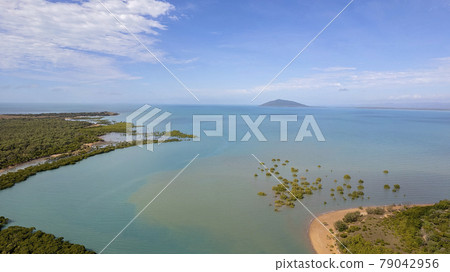 Aerial Over Coastal Shoreline With Calm Ocean Aerial Over Coastal Shoreline With Calm Ocean 79042956