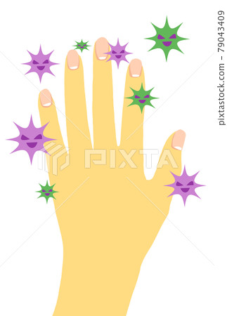 Illustration of an image with a lot of germs in the hands Illustration of an image with a lot of germs in the hands 79043409