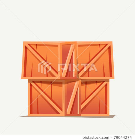 Wooden box cartoon illustration. Pallets fruits and vegetables transportation container, drawers and empty wood crates, cargo distribution pack. Delivery wooden box and parcels, cargo, logistic 79044274