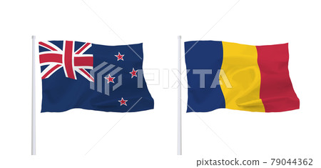 Flags of New Zealand and Romania 79044362