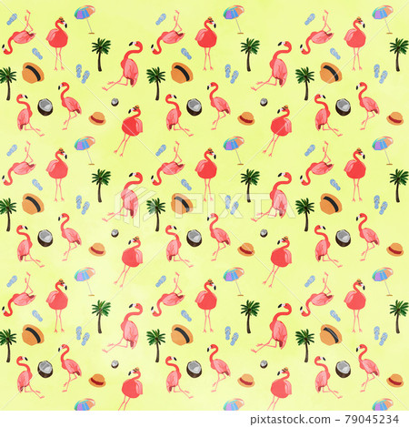 Summer image flamingo pattern yellow Ver 79045234