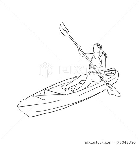 Sketch of kayaking people, Hand drawn Vector illustration 79045386