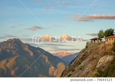 Hilltop Gazebo in the Evening in Greek Meteora Hilltop Gazebo in the Evening in Greek Meteora 79045523