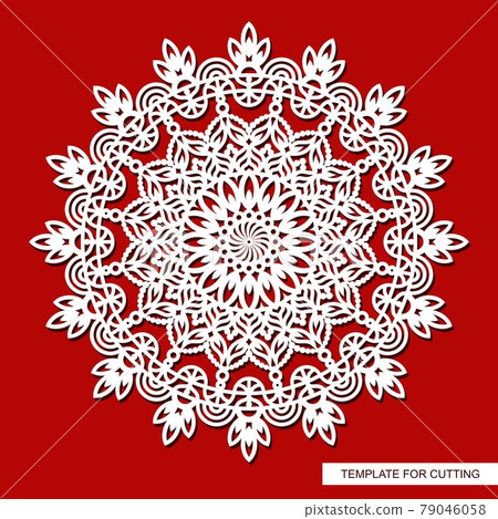 Decorative panel with a mandala. Round openwork element. Abstract floral pattern, carved decor, magic circle. Oriental motive. Vector layout for printing or plotter laser cutting of metal, paper, wood Decorative panel with a mandala. Round openwork element. Abstract floral pattern, carved decor, magic circle. Oriental motive. Vector layout for printing or plotter laser cutting of metal, paper, wood 79046058