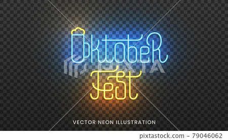 Oktoberfest neon lettering emblem. Bright sign with custom typography for Oktoberfest Oktoberfest neon lettering emblem. Bright sign with custom typography for Oktoberfest 79046062