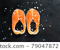 Fresh salmon fish fillet on wooden board 79047872