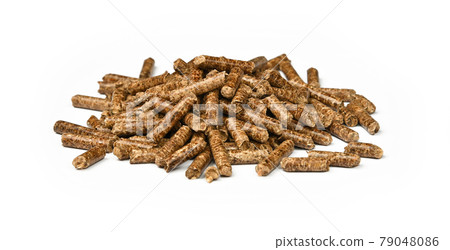 Heap of hardwood pellets for food smoking on white Heap of hardwood pellets for food smoking on white 79048086