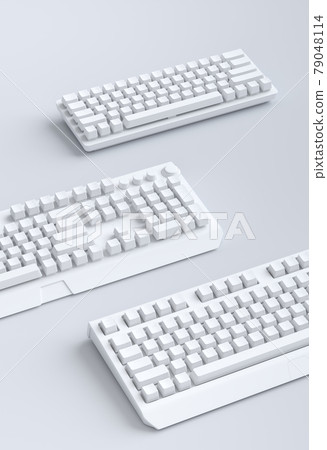 Top view of gamer workspace and gear like keyboards on white background 79048114