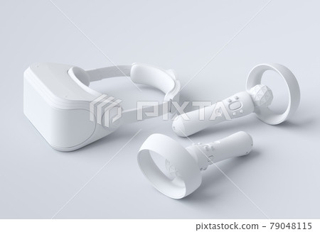 Virtual reality glasses and controllers for online gaming on white background Virtual reality glasses and controllers for online gaming on white background 79048115