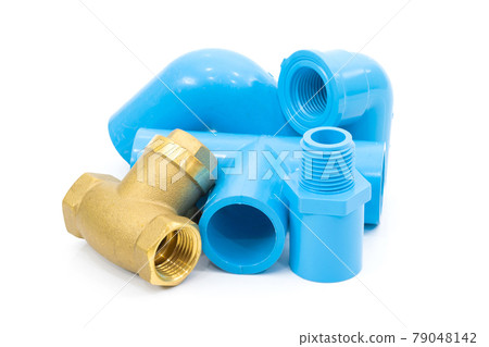 Water pipes joints pipes PVC on a white background. Water pipes joints pipes PVC on a white background. 79048142