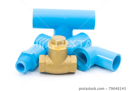 Water pipes joints pipes PVC on a white background. Water pipes joints pipes PVC on a white background. 79048143