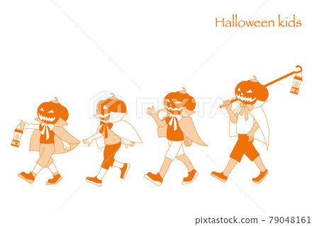 萬聖節裝扮成南瓜的兒童的簡單插圖 79048161