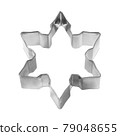 Baking dish for Christmas cookies in the shape of snowflake isolated on white 79048655