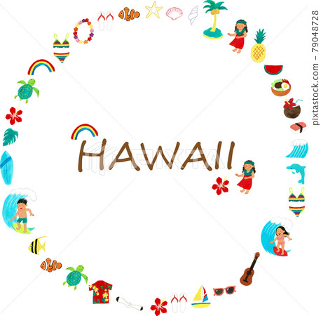 Watercolor Hawaii icon round frame with letters 79048728