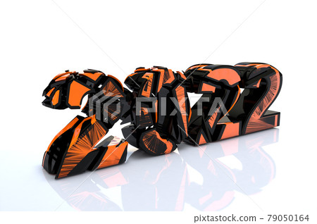 3D number 2022 with the effect of breaking into fragments 79050164