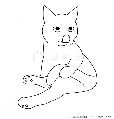 Line drawing illustration of a cat sticking out his tongue during grooming Line drawing illustration of a cat sticking out his tongue during grooming 79052666