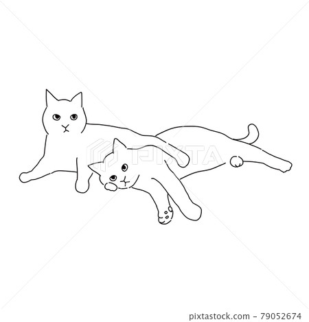 Line drawing illustration of a good friend cat sticking together 79052674