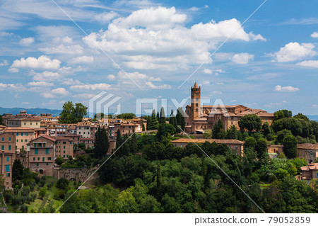 View of the cityscape and churches from the hills of Siena, Italy View of the cityscape and churches from the hills of Siena, Italy 79052859