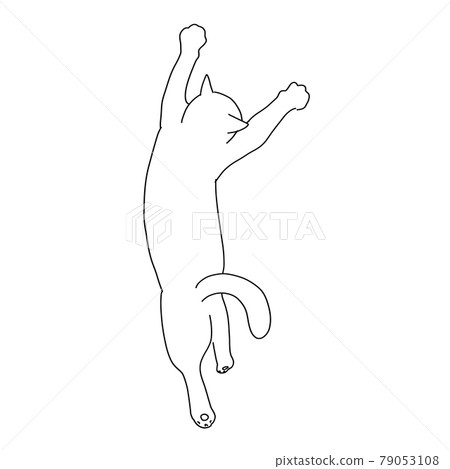 Line drawing illustration of the back of a happy dancing cat Line drawing illustration of the back of a happy dancing cat 79053108