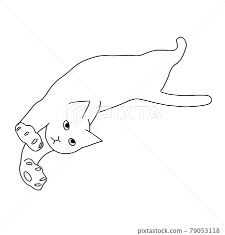 Line drawing illustration of a cat growing while lying down Line drawing illustration of a cat growing while lying down 79053118