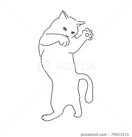 以戰鬥姿勢戰鬥的貓的線描插圖 79053233