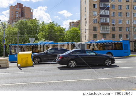 The passenger bus goes along the route. Moscow, Russia 79053643