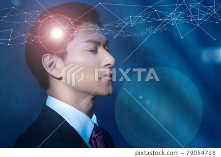 A portrait of a man's bust-up that imagines the future 79054728