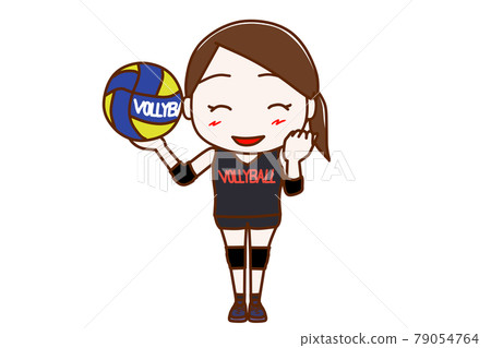 <全身/正面>成為排球運動員並微笑著擺出勇氣姿勢的女人 79054764