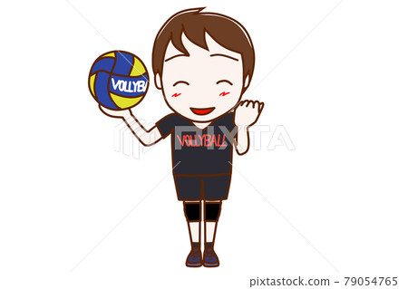 <全身/正面>成為排球運動員並微笑著擺出勇氣姿勢的男人 79054765