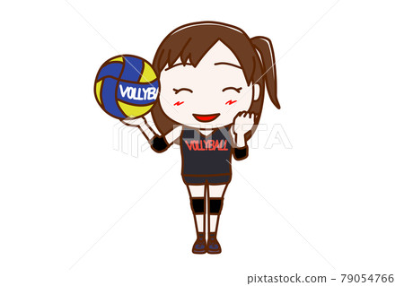 <全身/正面>成為排球運動員並微笑著擺出勇氣姿勢的女孩 79054766