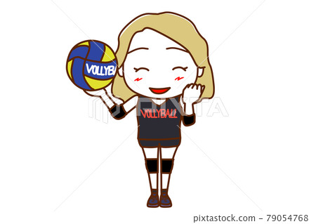 <Whole body / front> A white woman who becomes a volleyball player and makes a guts pose with a smile. <Whole body / front> A white woman who becomes a volleyball player and makes a guts pose with a smile. 79054768
