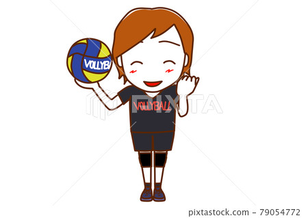 <全身/前部>成為排球運動員並微笑著擺出勇敢姿勢的白人。 79054772