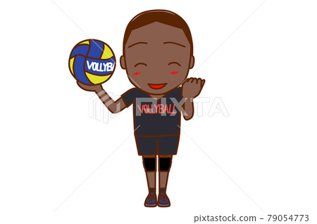 <全身/前部>成為排球運動員並微笑著擺出勇敢姿勢的非洲男子。 79054773