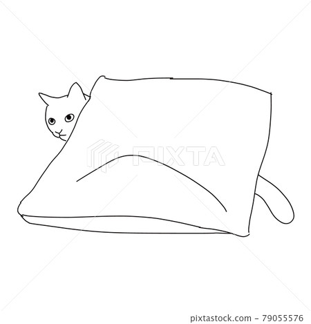 Line drawing illustration of a cat hidden in a cushion Line drawing illustration of a cat hidden in a cushion 79055576