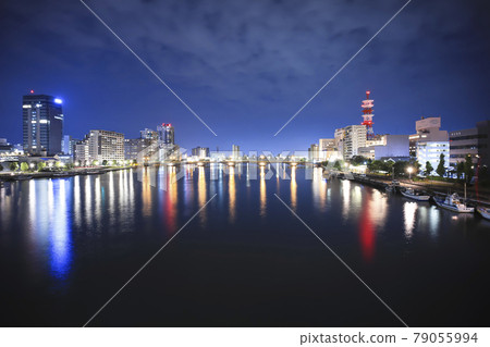 從龍虎橋看萬代橋和信濃川的夜景[新潟縣] 79055994
