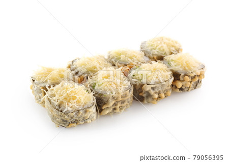hot sushi roll cheese on a white background isolated 79056395