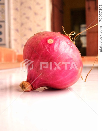 An onion on plain surface.  79057301