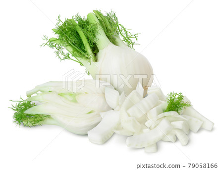 fresh fennel bulb with half isolated on white background with full depth of field 79058166