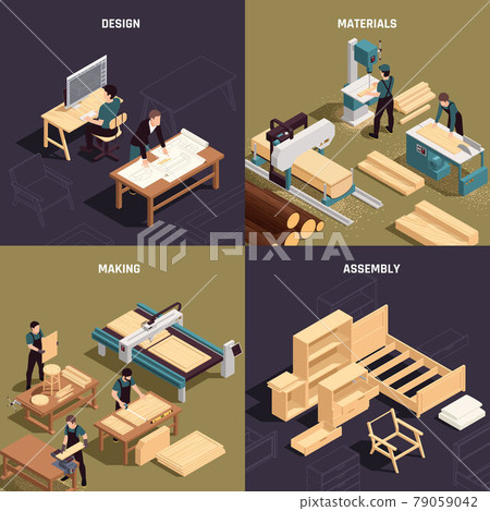 Isometric Furniture Production Icon Set 79059042