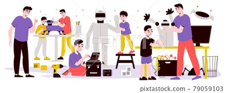 Children Programming Smart Toys Vector Illustration 79059103