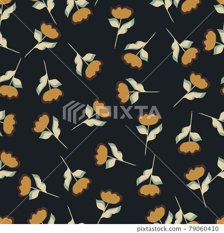 Bloom seamless pattern with beige random flowers ornament. Black background. Dark print. Bloom seamless pattern with beige random flowers ornament. Black background. Dark print. 79060410