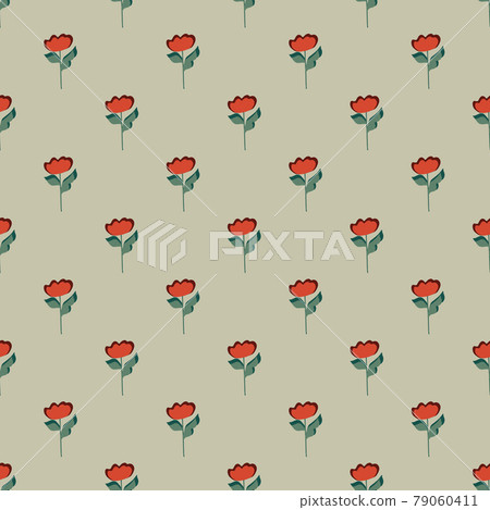 Summer style decorative seamless pattern with red simple flower small shapes. Grey background. Doodle print. 79060411
